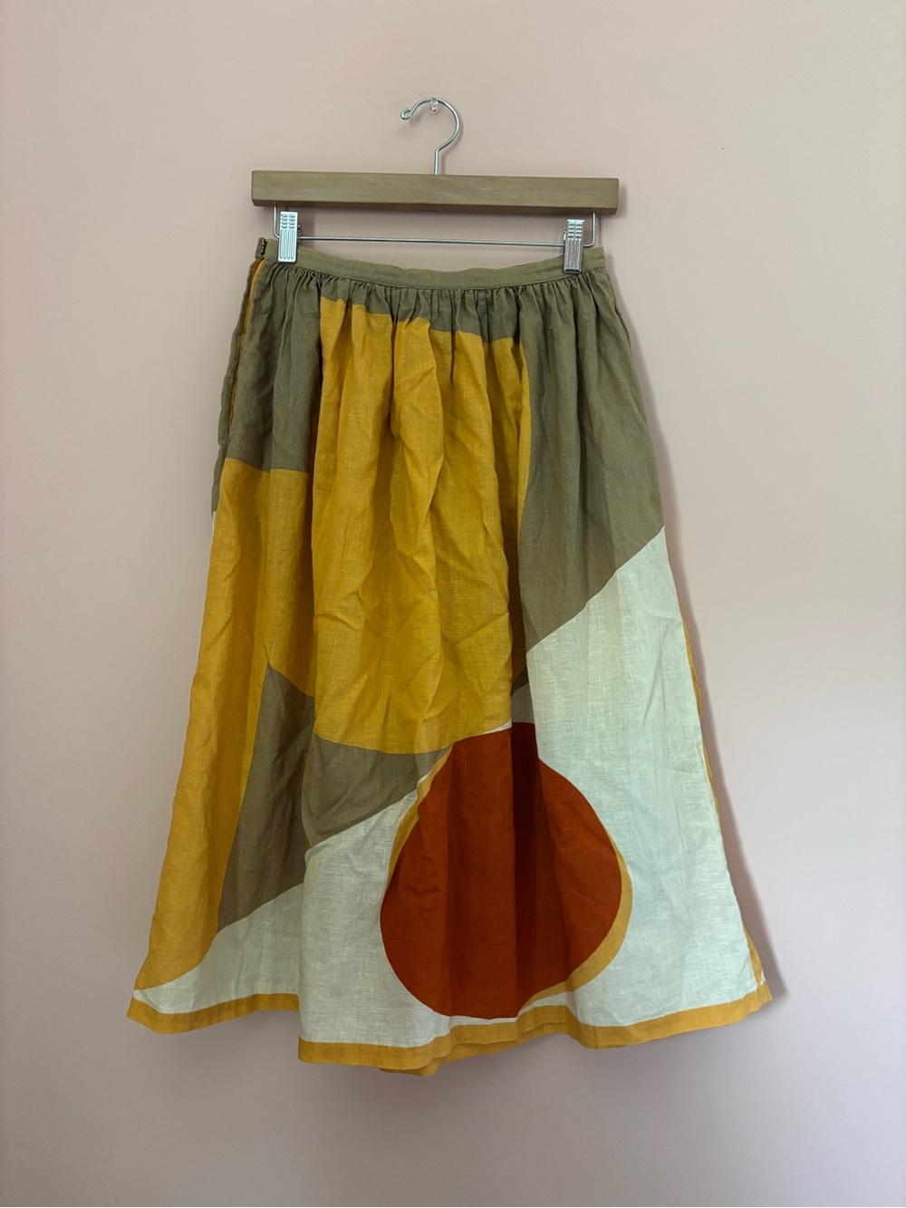 Vintage Liz Claiborne Boho Colorblock Midi Skirt in Mustard & Rust - Picture 2 of 6